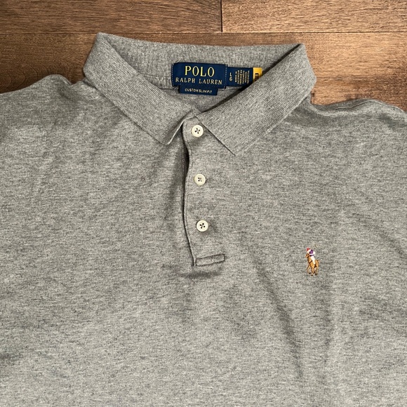 Polo Ralph Lauren Mens Polo Shirt Size L Heather Gray Logo Custom Slim Fit - Picture 3 of 10